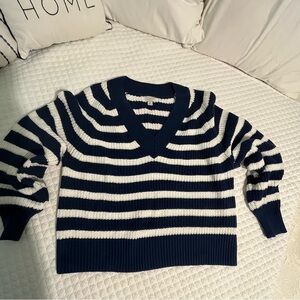 A New Day size M  Navy Blue and White Striped  V neck sweater
